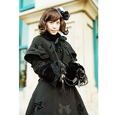 длинный рукав черный бант шаблон flanel Gothic Lolita пальто