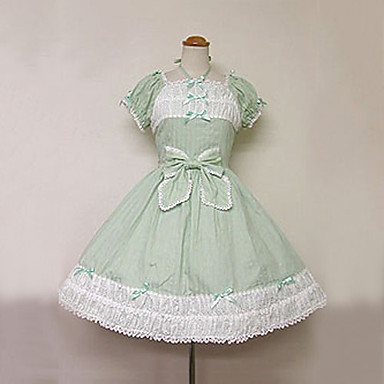 С коротким рукавом длиной до колен светло-зеленый хлопок сладкий платье Лолита