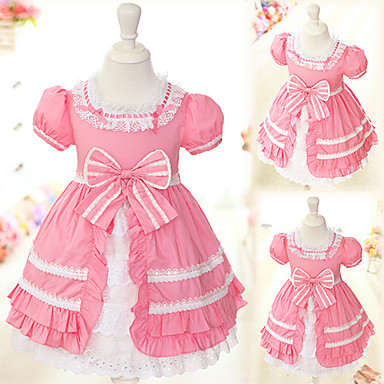 Лолита длиной до колена Короткие Kid Хлопок рукава платье с бантом (длина: 63cm, Грудь: 63см)