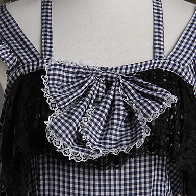 Рукавов короткий черный шаблон проверки хлопок сладкий Лолита платье с бантом