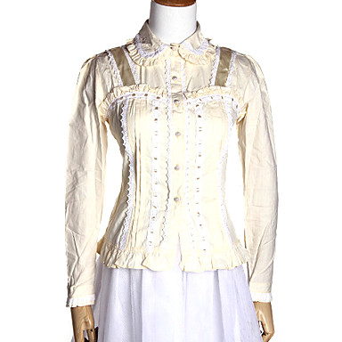 Длинные Sleelve Бежевый хлопок сладкий Лолита блузка с заклепками