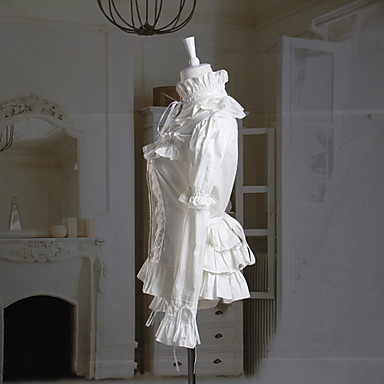 Длинные рукава Ruffled воротник хлопок белый принцессы Лолита блузка