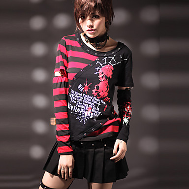 Классические Stripes хлопок Панк Лолита футболка с рукавами