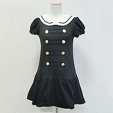 Короткие рукава Мини Двухместный груди Хлопок Sailor Лолита платье