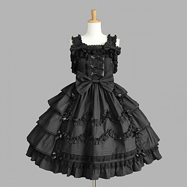 Без рукавов длиной до колен черного хлопка Многослойные Готическая Лолита платье