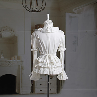 Длинные рукава Ruffled воротник хлопок белый принцессы Лолита блузка