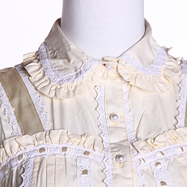 Длинные Sleelve Бежевый хлопок сладкий Лолита блузка с заклепками