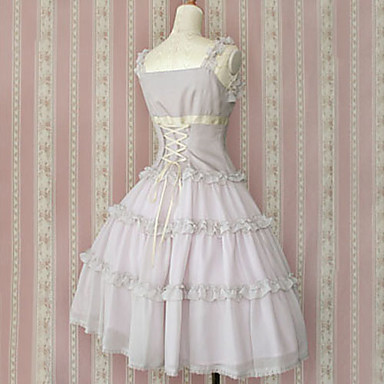 Элегантный рукавов длиной до колена светло-фиолетовый хлопок принцессы Лолита платье