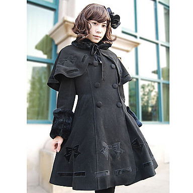 длинный рукав черный бант шаблон flanel Gothic Lolita пальто