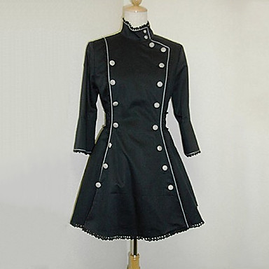 3/4-length рукав двойной груди черный хлопок Панк Лолита Пальто