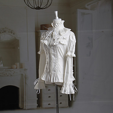 Длинные рукава Ruffled воротник хлопок белый принцессы Лолита блузка