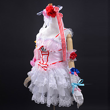 Рукавов белого кружева розового атласа сладкий платье Лолиты