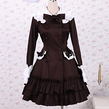 Шоколад с длинным рукавом длиной до колен хлопок школы Лолита платье