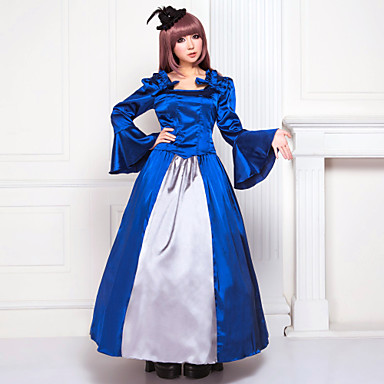 Викторианского рококо Flare рукавом длиной до пола, атласные Royal Blue Классическая Лолита платье