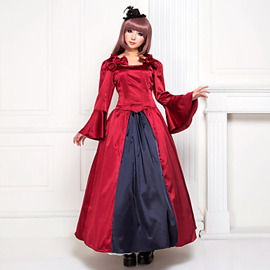 Викторианской Flare рукавом длиной до пола, красного атласа классический Лолита платье