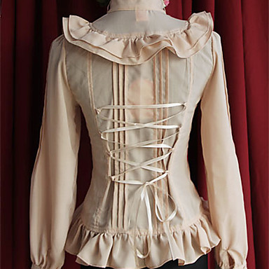 Луна Элегия с длинным рукавом бежевого хлопка классический Лолита блузка