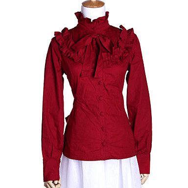 Стенд ошейник с длинным Sleelve Темный красного хлопка Готическая Лолита блузка
