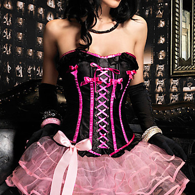 Черно-Fuschia Ribbon Сладкая Лолита корсет