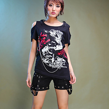 С коротким рукавом Off-плечу черный хлопок Лолита nk футболки