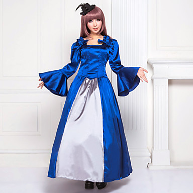 Викторианского рококо Flare рукавом длиной до пола, атласные Royal Blue Классическая Лолита платье