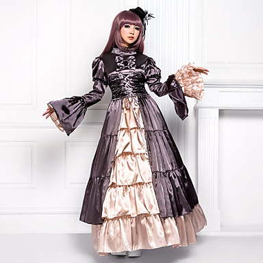 Flare рукавом длиной до пола, атласные Браун Классическая Лолита платье викторианской