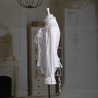 С длинным рукавом белый хлопок Аристократический Классическая Лолита блузка с бантом