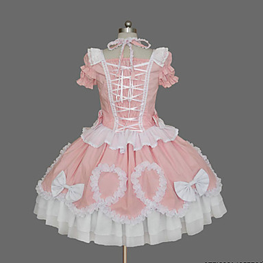 С коротким рукавом длиной до колен Розовое платье Cotton Сладкая Лолита