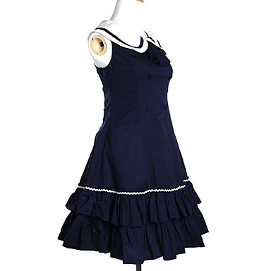 Рукавов длиной до колен чернильно-синий хлопок Sailor Лолита платье