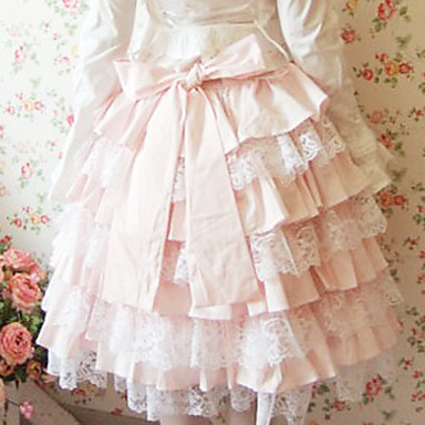 Длиной до колен Розовое кружево Terylene выложены Сладкая Лолита юбка