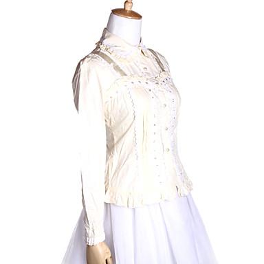 Длинные Sleelve Бежевый хлопок сладкий Лолита блузка с заклепками