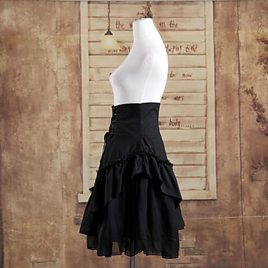 длиной до колен черного хлопка оборки юбки готические Лолиты