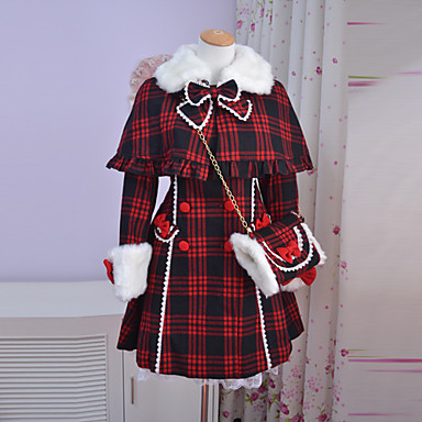 Длинные рукава потепление Красный Сетка шерстяные Сладкая Лолита Пальто
