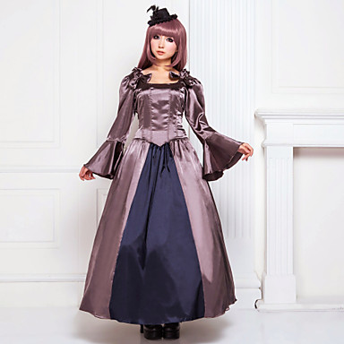 Flare рукавом длиной до пола, плечевой ленте Браун атласная классический Лолита платье