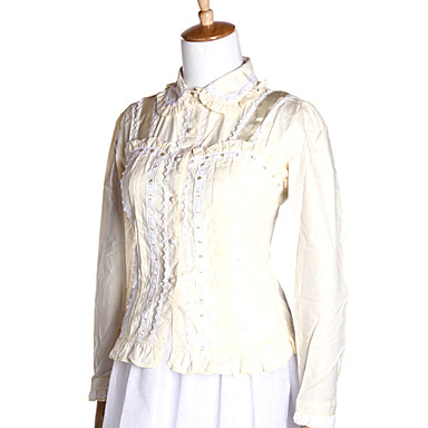 Длинные Sleelve Бежевый хлопок сладкий Лолита блузка с заклепками