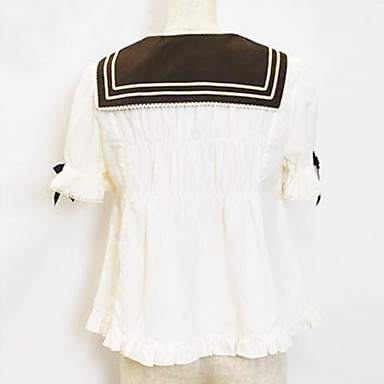 С коротким рукавом белый хлопок Sailor Лолита блузка с милой Лук