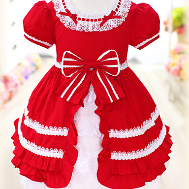 Лолита длиной до колена Короткие Kid Хлопок рукава платье с бантом (длина: 63cm, Грудь: 63см)