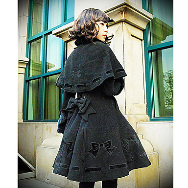длинный рукав черный бант шаблон flanel Gothic Lolita пальто