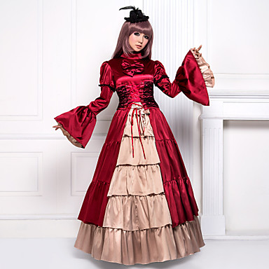 Flare рукавом длиной до пола, красного атласа Классическая Лолита платье викторианской