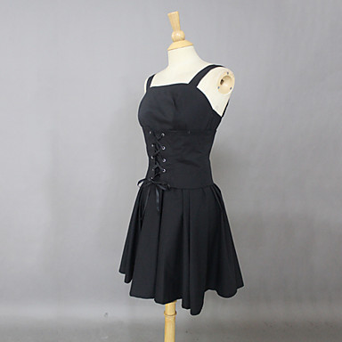 Без рукавов длиной до колен черного хлопка повседневные платья Лолита