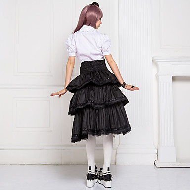 Длиной до колена с коротким рукавом белая блузка и черная юбка хлопок Классическая Лолита техники