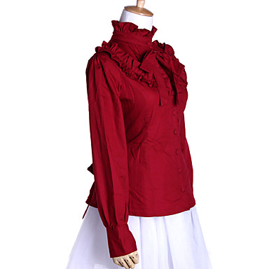 Стенд ошейник с длинным Sleelve Темный красного хлопка Готическая Лолита блузка