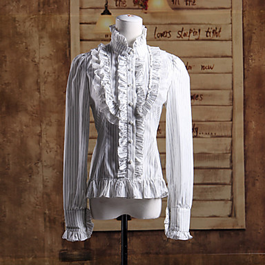 Длинные рукава оборками Белый хлопок Классическая Лолита блузка