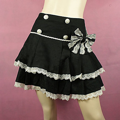 Короткий черный хлопок белый кружевной отделкой Сладкая Лолита юбка с бантом