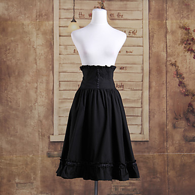 Длиной до колен черного хлопка Классическая Лолита высокой талии юбка