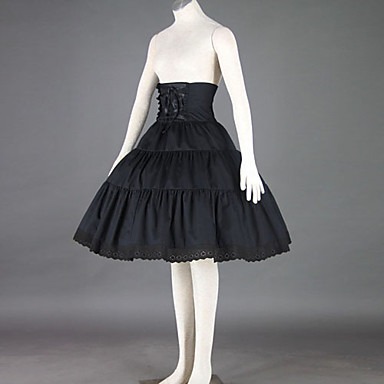 Длиной до колен черного хлопка Готическая Лолита юбка