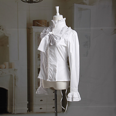 С длинным рукавом белый хлопок Аристократический Классическая Лолита блузка с бантом