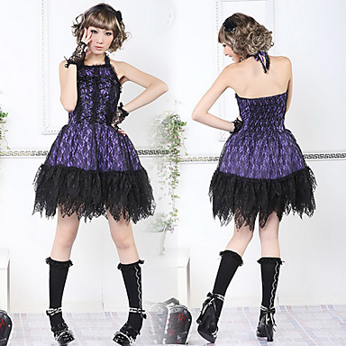 Рукавов Короткие черные кружева хлопка nk Стиль Готическая Лолита платье