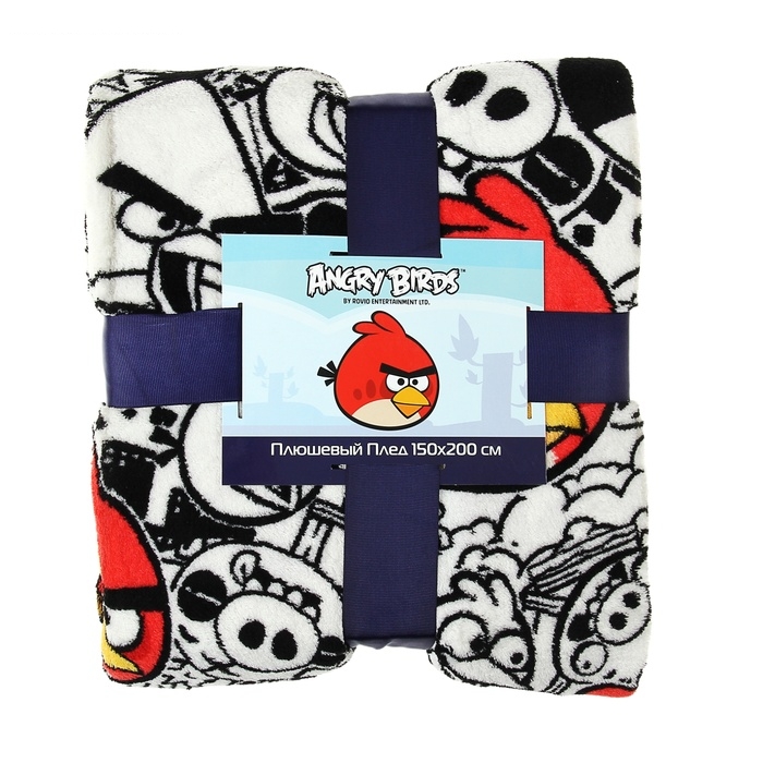 Плед Angry Birds МИКС ч/б, 150*200 см, корал флис, 220 гр/м, 100% п/э