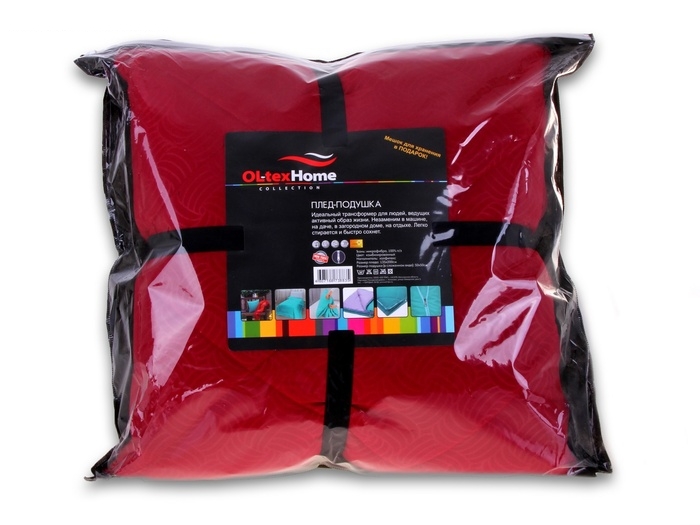 Плед - подушка ОЛ-Текс в пакете 135*200/50*50 см, холфитекс, микрофибра бордо/сливочный