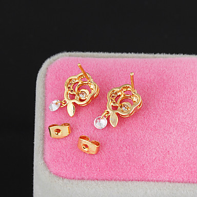 Позолоченные бронзовые серьги Циркон Стад ERZ0036 - Цветочный образный